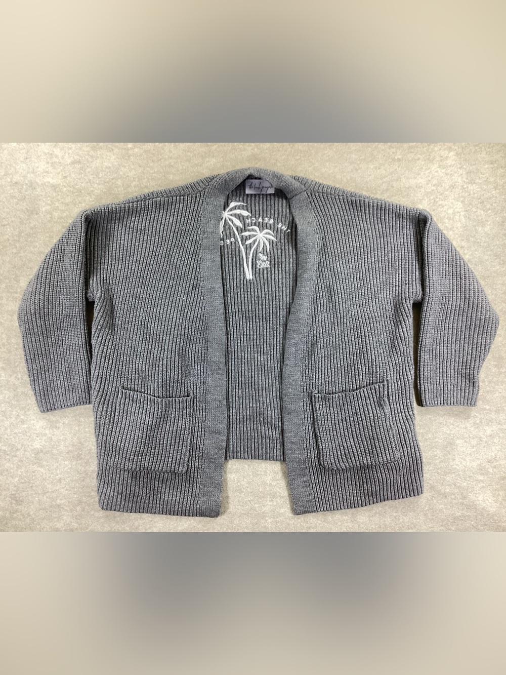 The Beach People Cozy Open-Front Ribbed Cardigan Sweater — Gray